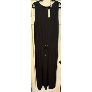 Chicos Travelers Jumpsuit Tie Waist Wide Cropped Leg Size 20/22 Black Slinky NEW